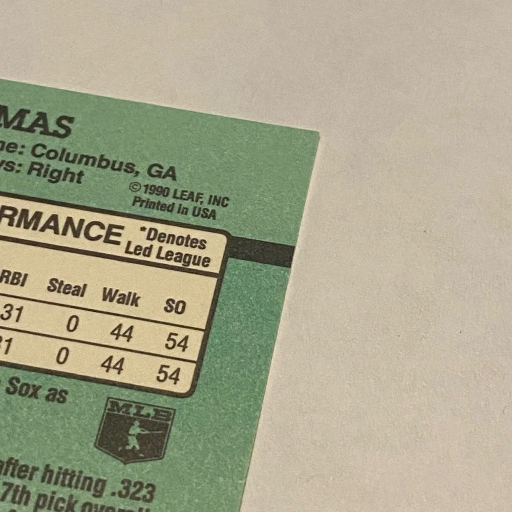 Frank Thomas RC Rookie Error 1990 Donruss Baseball Card (no period after inc)
